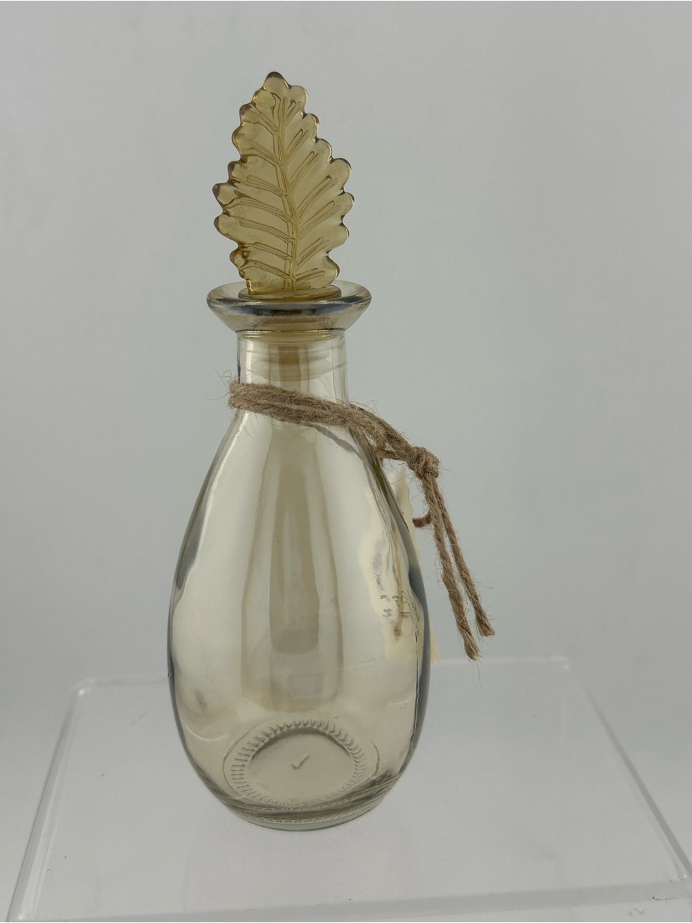 Decorative Amber Glass Bottle with Leaf Stopper - Home Accents